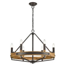 Corey Iron & Oak Wood 6 Light Pendant